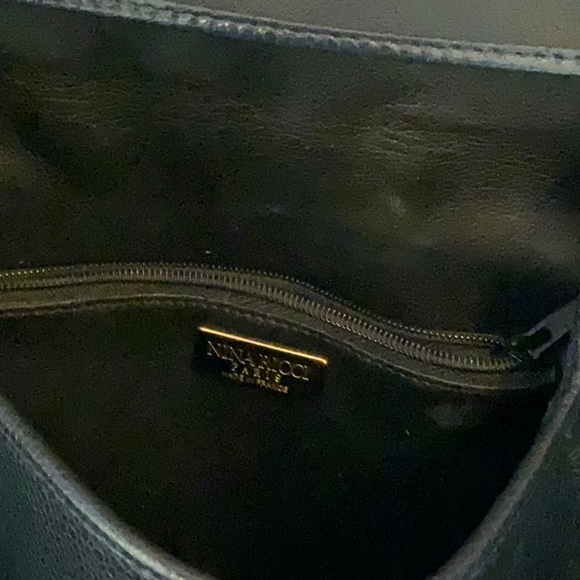 NINA RICCI- Navy Blue Leather- Shoulder/Crossbody Bag- Snap Closure- Inner zip - Picture 7 of 7